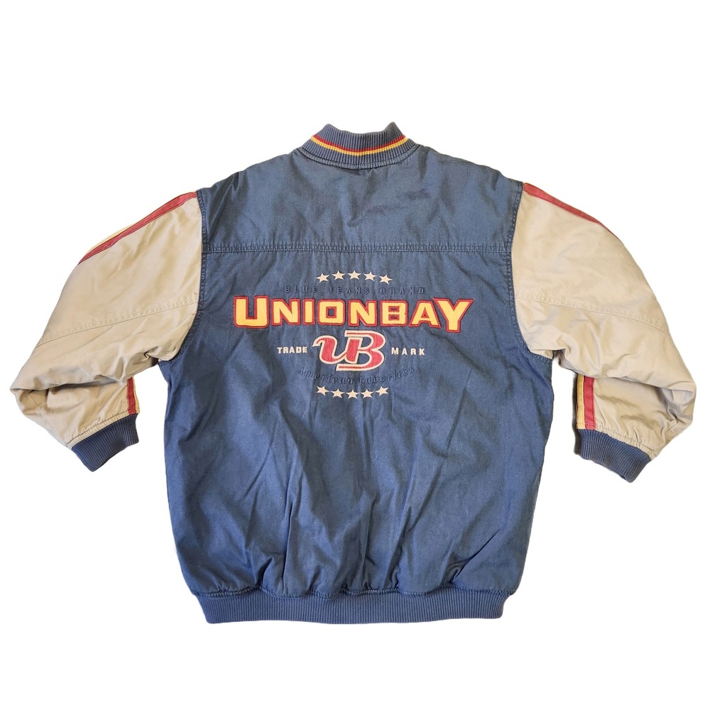 Unionbay Bomber‎ Jacket Vintage Style Full Zip Striped Blue Beige Mens XL Retro